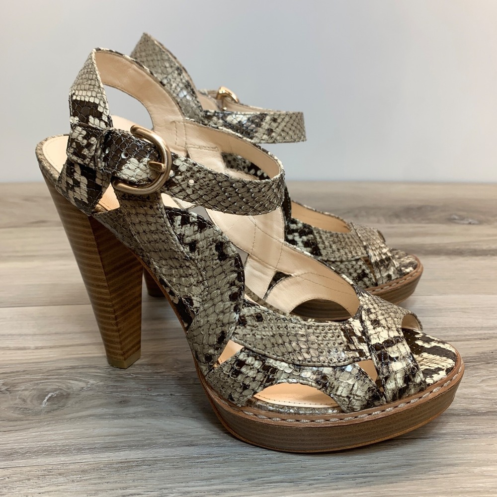 COACH TAMARA Printed Snake Python Natural Strappy Sandals Heels Womens Size 9B